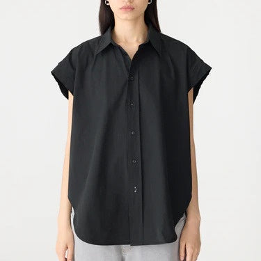 Bassike / Crushed Cotton Scoop Hem Shirt / Black