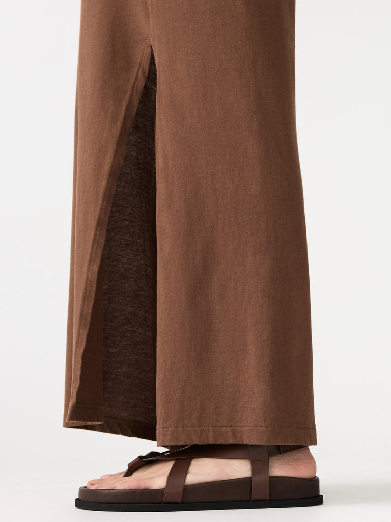 Bassike / V-Neck Longerline T-Shirt Dress / Chocolate Brown + Lemon Glaze