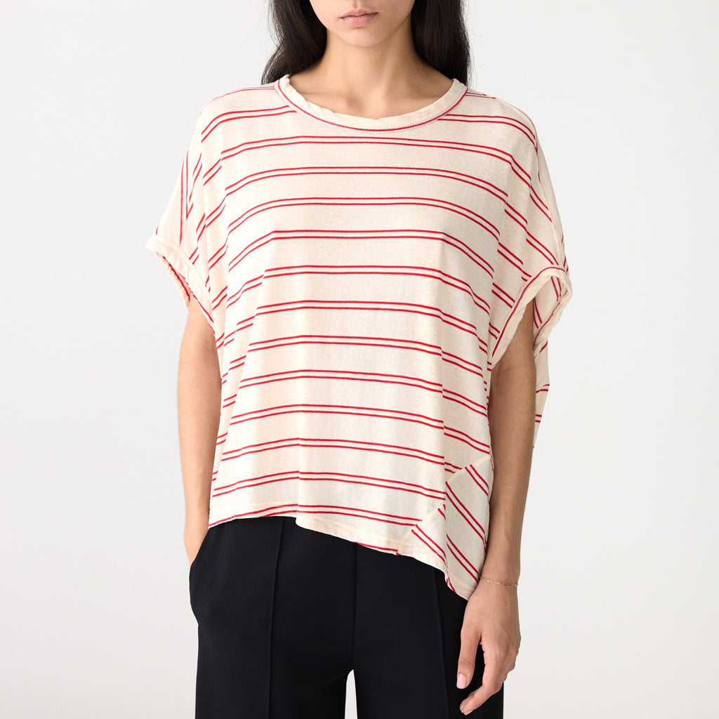 Bassike / Stripe Circle T-Shirt / Red + Undyed