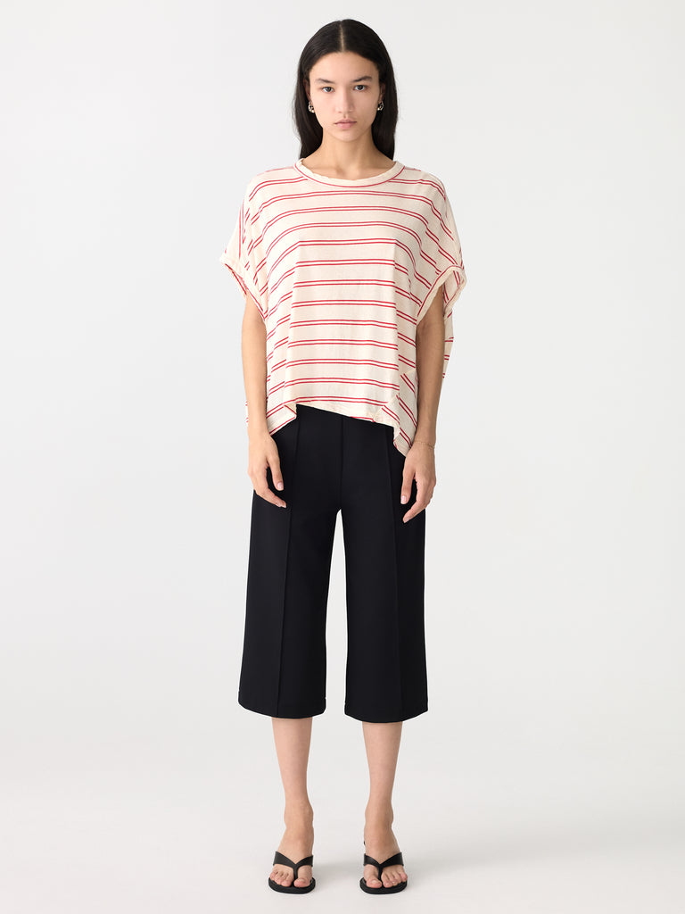 Bassike / Stripe Circle T-Shirt / Red + Undyed