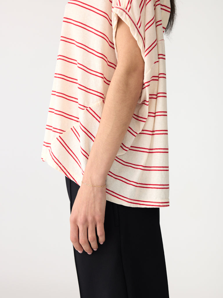 Bassike / Stripe Circle T-Shirt / Red + Undyed