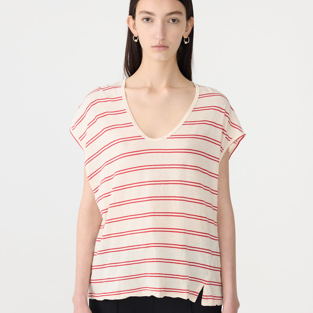 Bassike / Stripe Fine Bind Scoop Tank / Red + Undyed