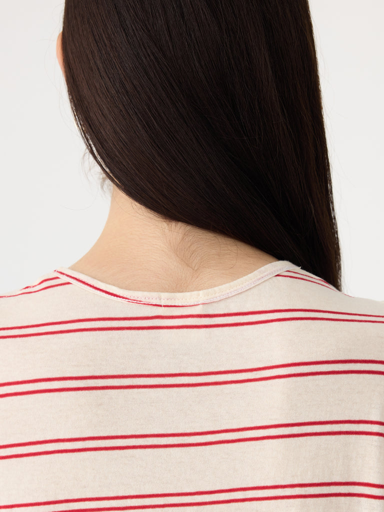 Bassike / Stripe Fine Bind Scoop Tank / Red + Undyed