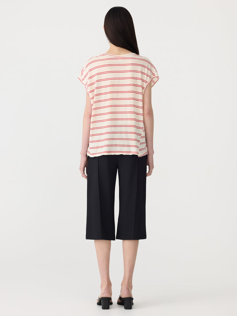 Bassike / Stripe Fine Bind Scoop Tank / Red + Undyed