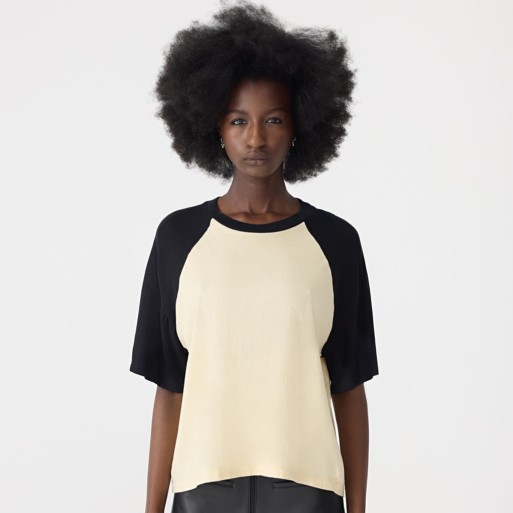 Bassike / Contrast Raglan T-Shirt / Black + Lemon Glaze