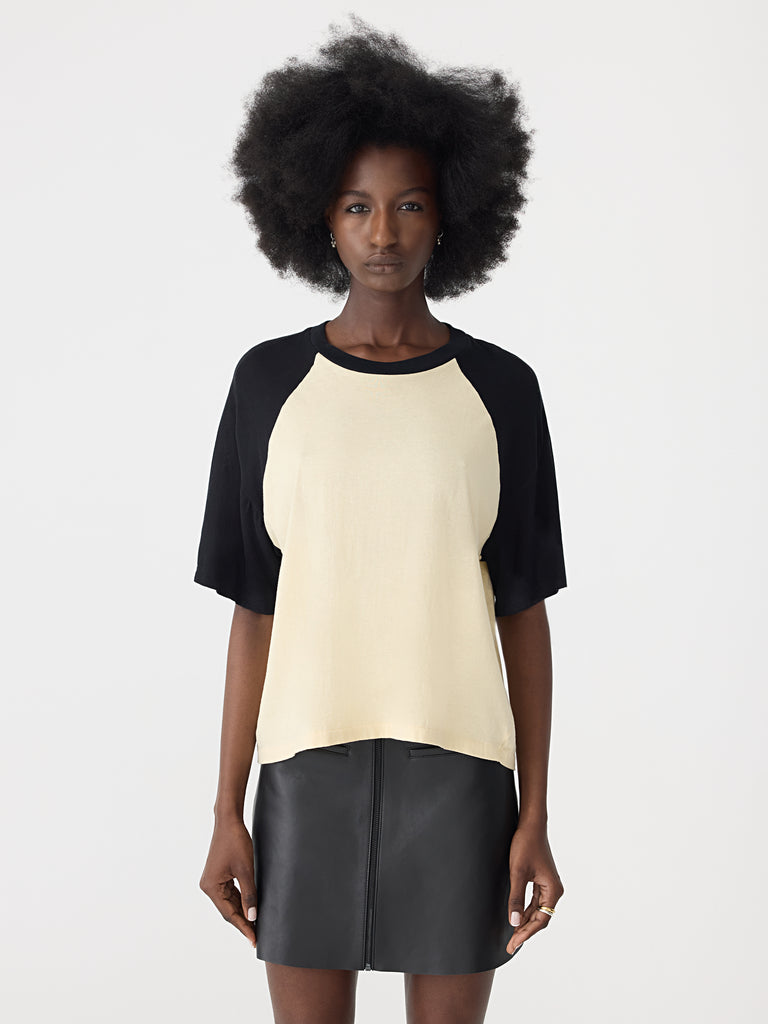 Bassike / Contrast Raglan T-Shirt / Black + Lemon Glaze
