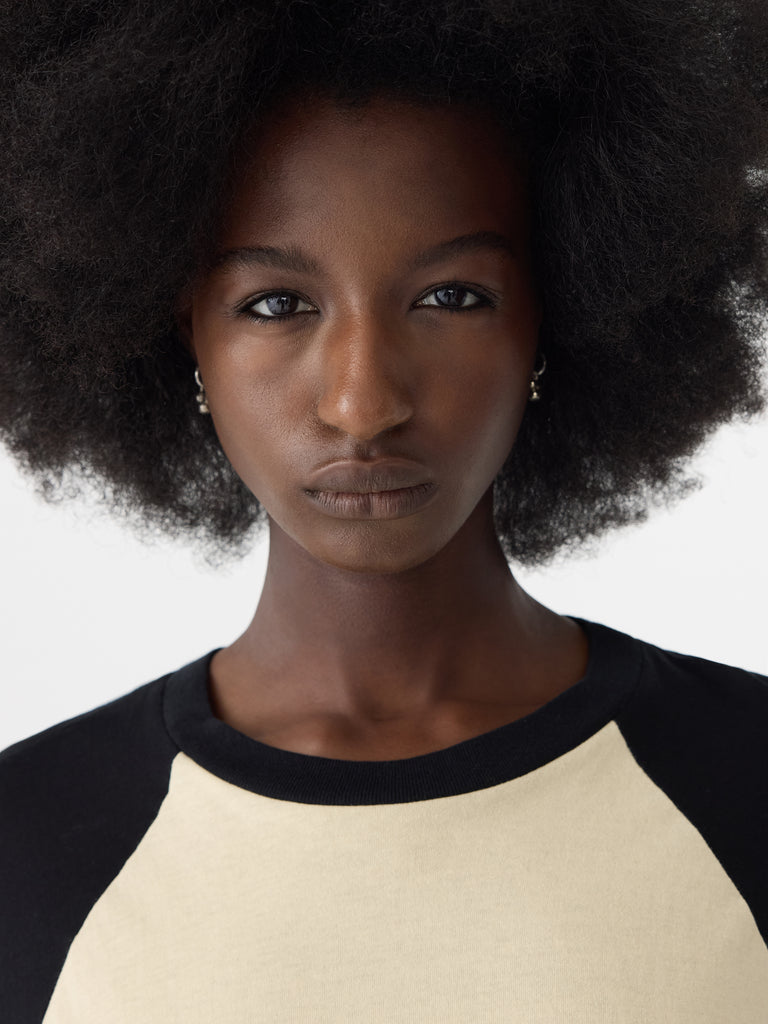 Bassike / Contrast Raglan T-Shirt / Black + Lemon Glaze