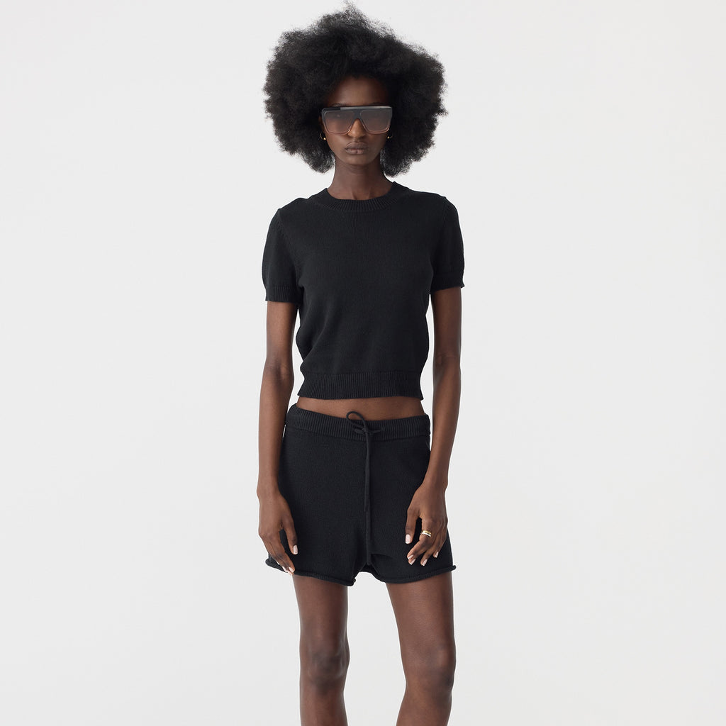 Bassike / Cotton Linen Slim Short Sleeve Knit / Black