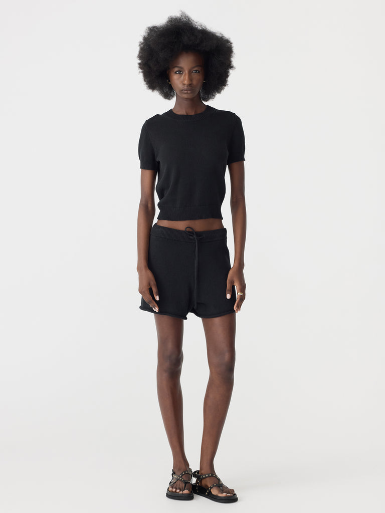 Bassike / Cotton Linen Slim Short Sleeve Knit / Black