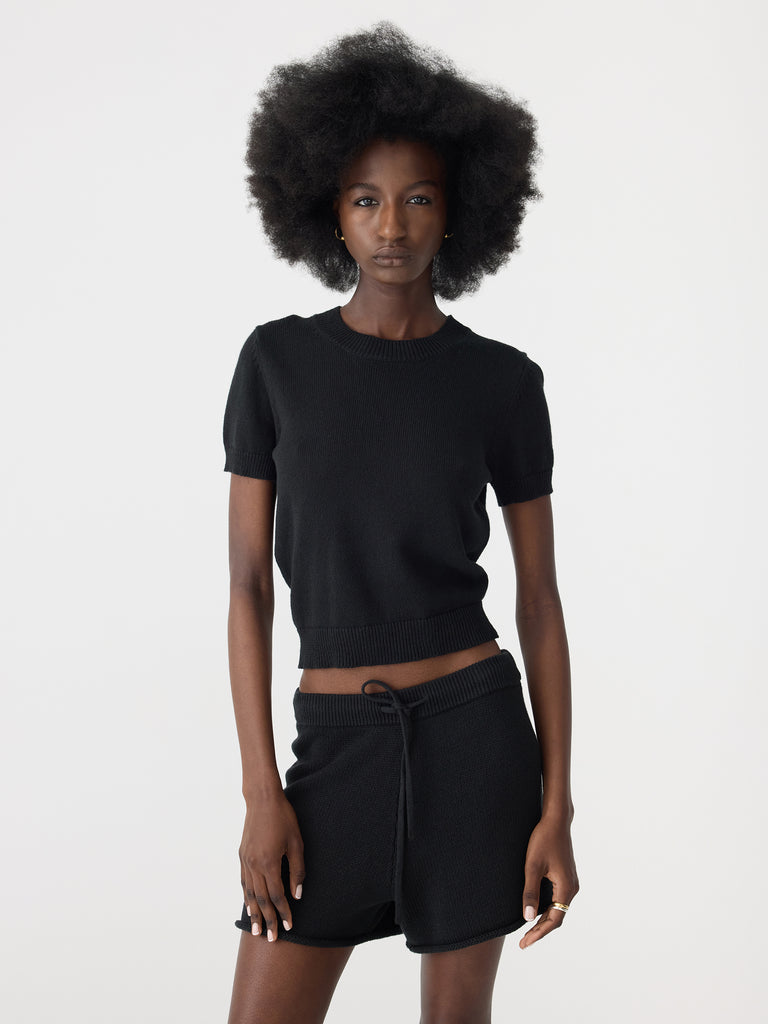 Bassike / Cotton Linen Slim Short Sleeve Knit / Black