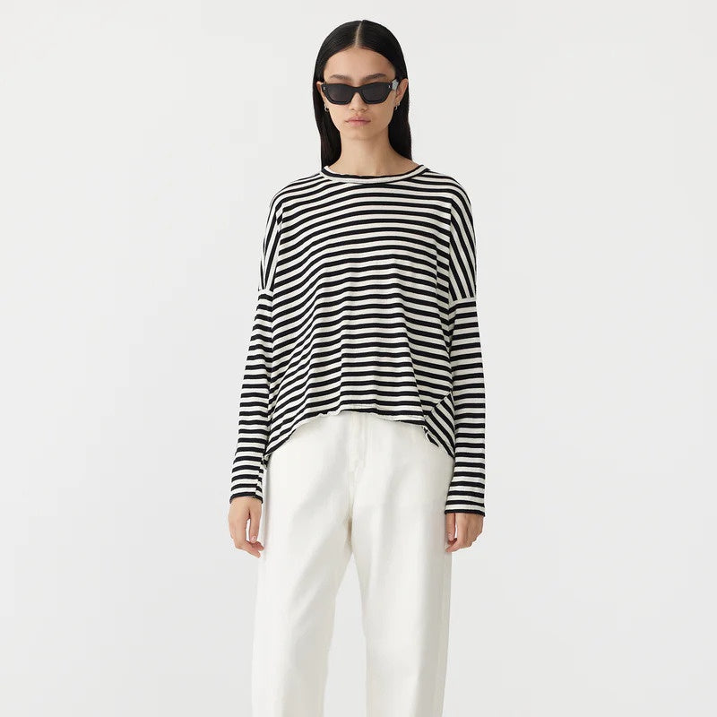 Bassike / Stripe Circle Long Sleeve T-Shirt / Undyed + Black