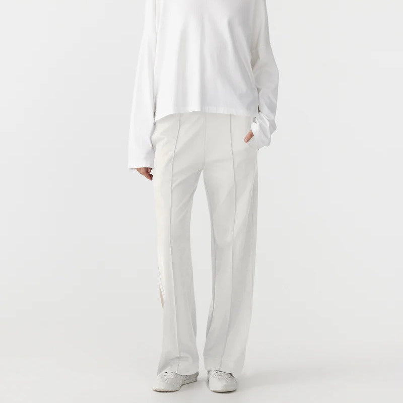 Bassike / Twill Stripe Detail Pant / White + Light Tan