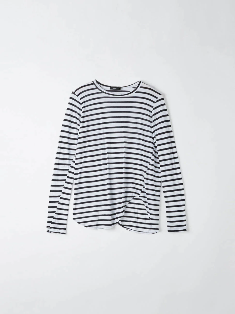 Bassike / Stripe Scoop Hem Long Sleeve T-Shirt / White + Black