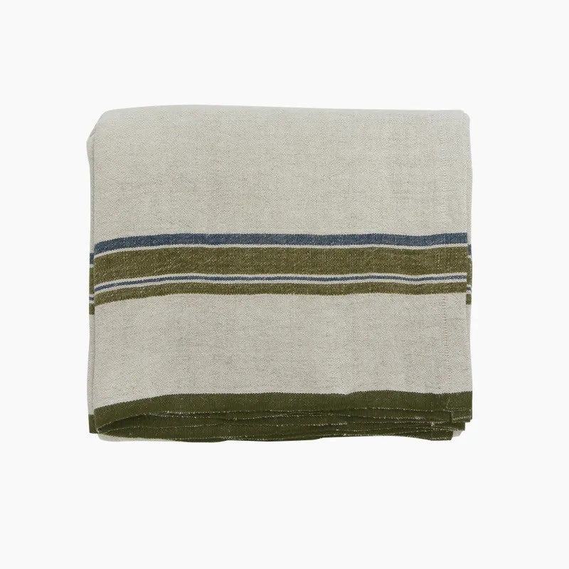 Stripe Linen Tablecloth / Natural + Green