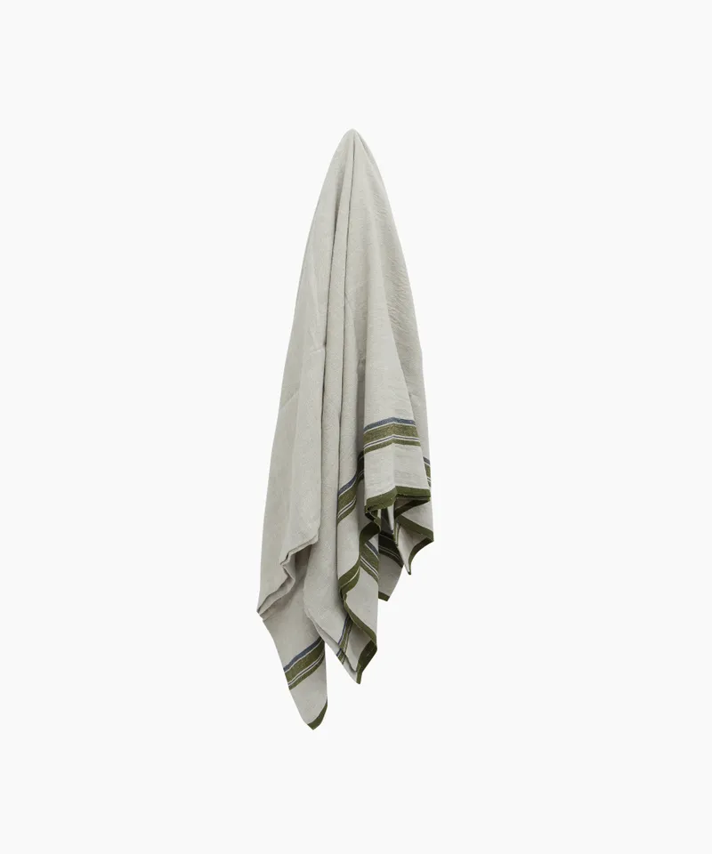 Stripe Linen Tablecloth / Natural + Green