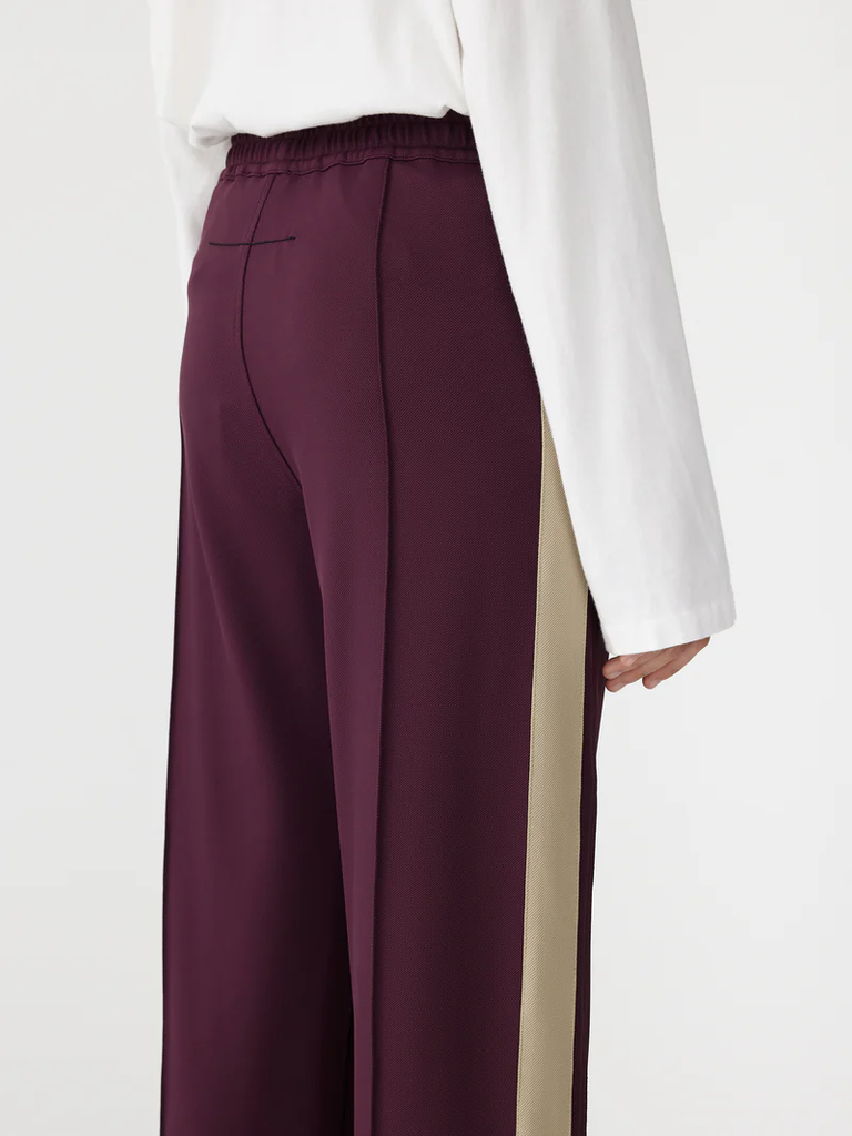 Bassike / Twill Stripe Detail Pant / Burgundy + Light Tan