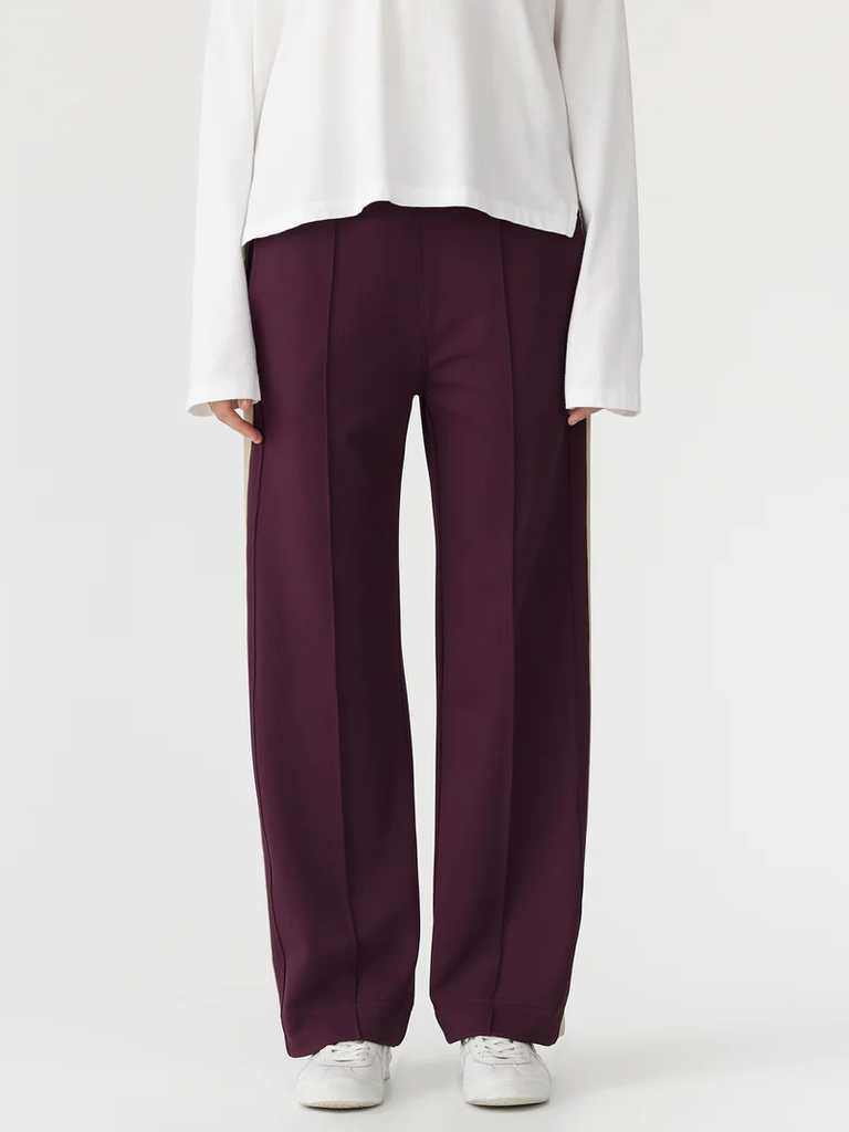 Bassike / Twill Stripe Detail Pant / Burgundy + Light Tan