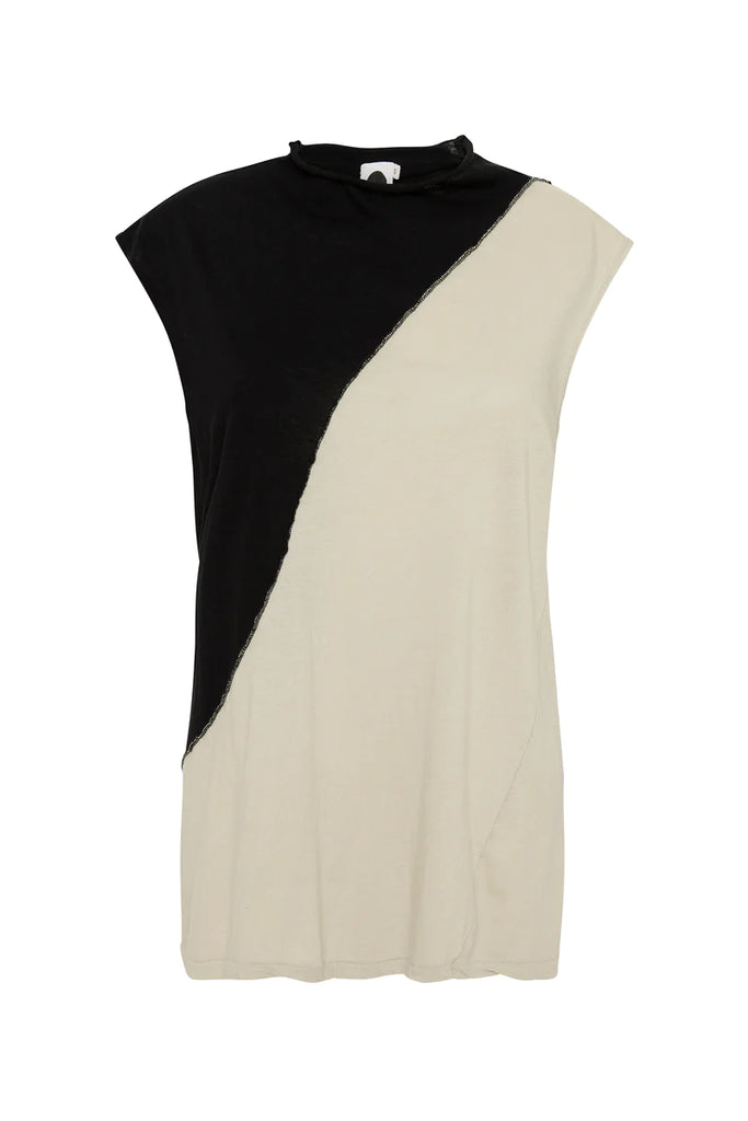 Bassike / Contrast Raised Neck Tank / Blue Ink / Off White