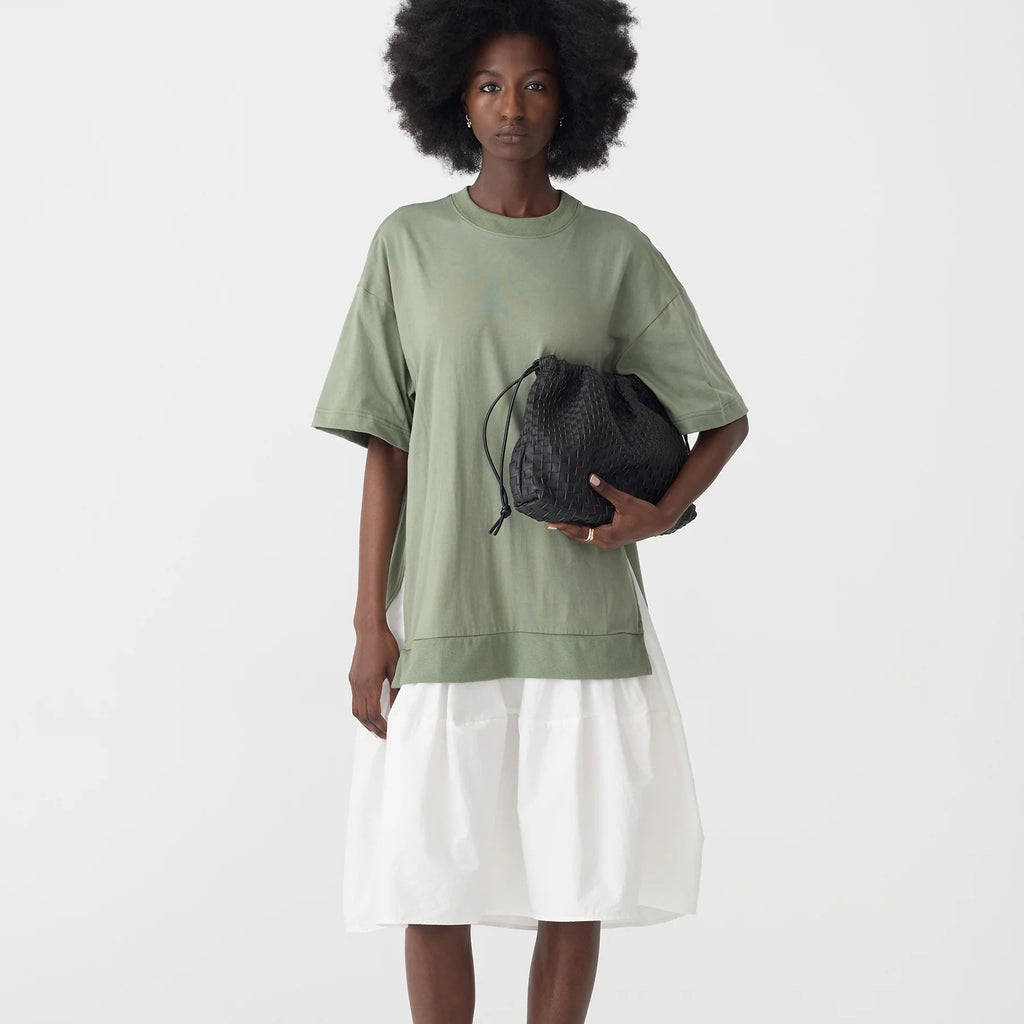 Bassike / Contrast Paneled Dress / Dark Sage + Natural