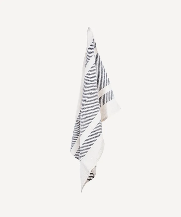 Woven Multi Stripe Tea Towel / Natural + Black