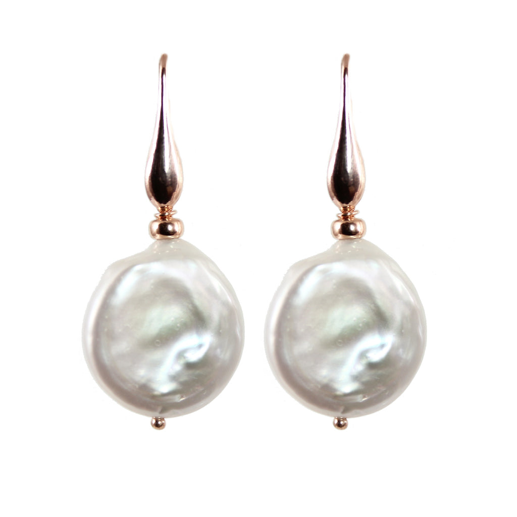 White Pearl Coin Drop Earring