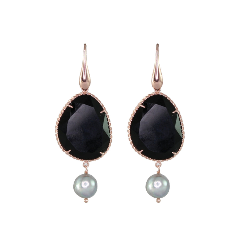 Black Agate with Silver Pearl Earring