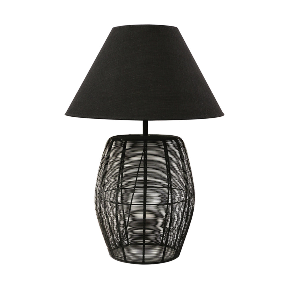 Iron Wire Basket Weave Lamp /  Black Shade