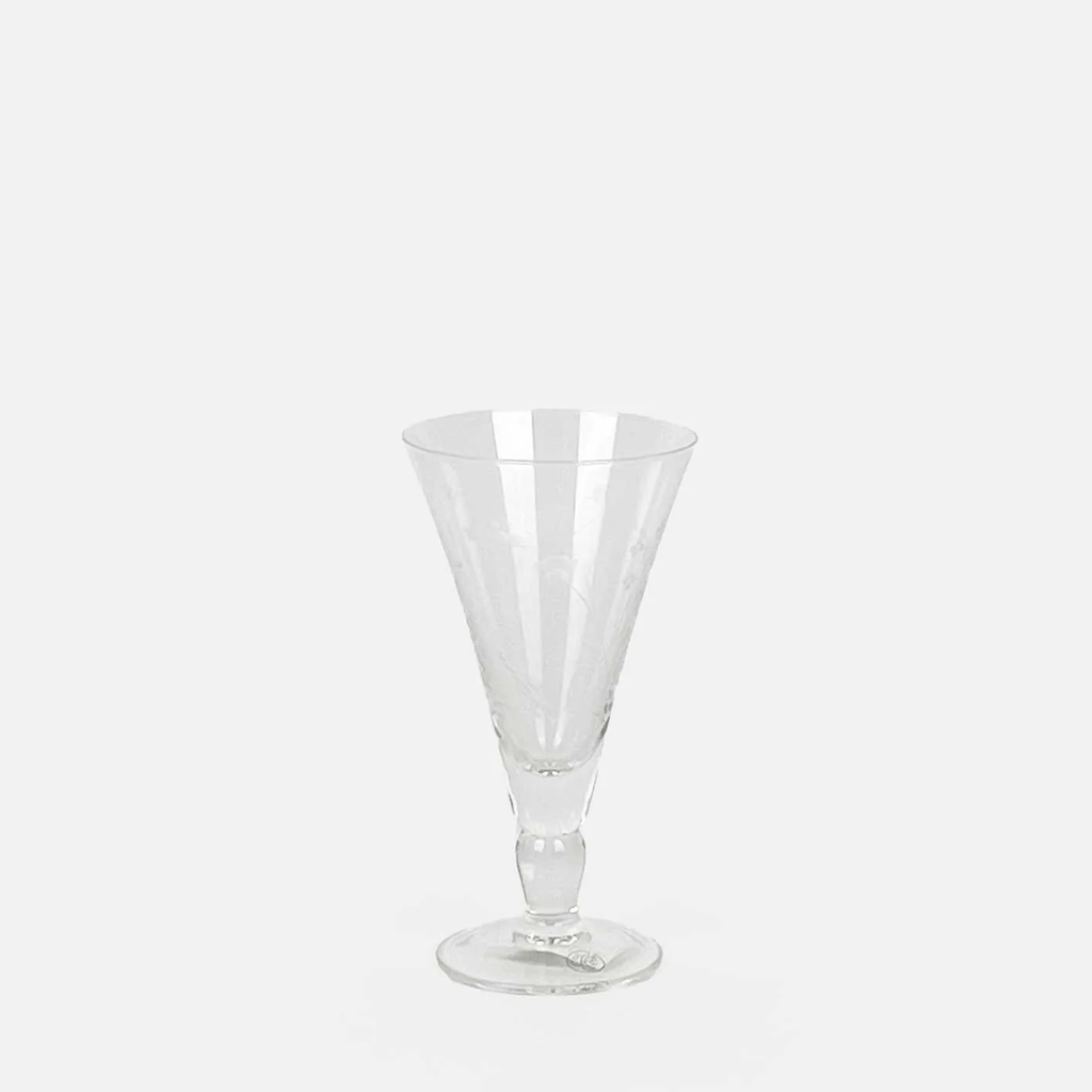 Floral Etched Short Wine Glass / Clear