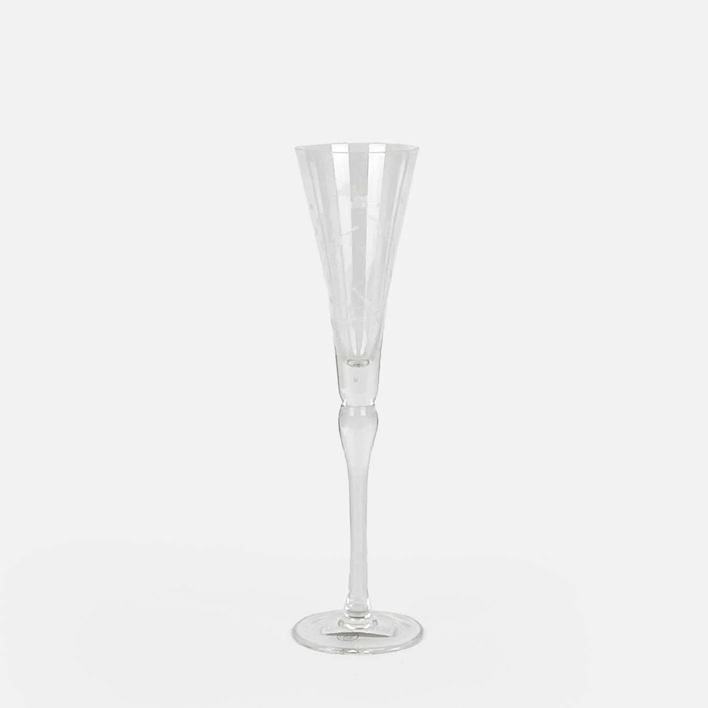 Floral Etched Champagne Glass / Clear