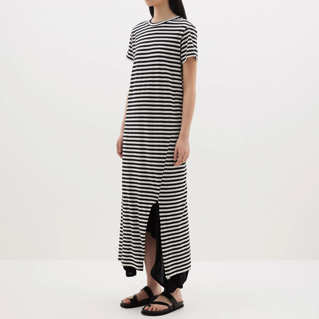Bassike / Stripe Heritage Short Sleeve T.Shirt Dress / Undyed + Black