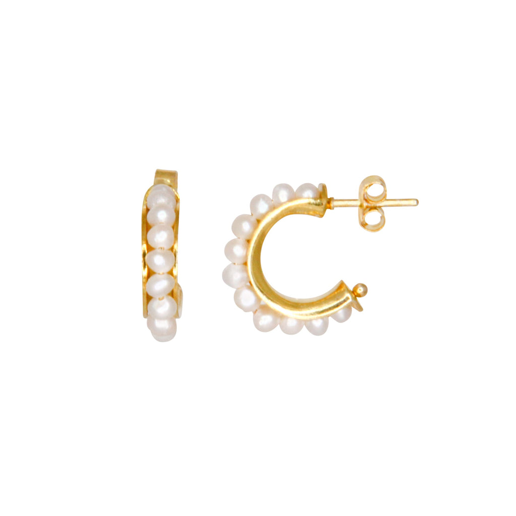 Pearl Hoop Earrings / Yellow Gold / Small