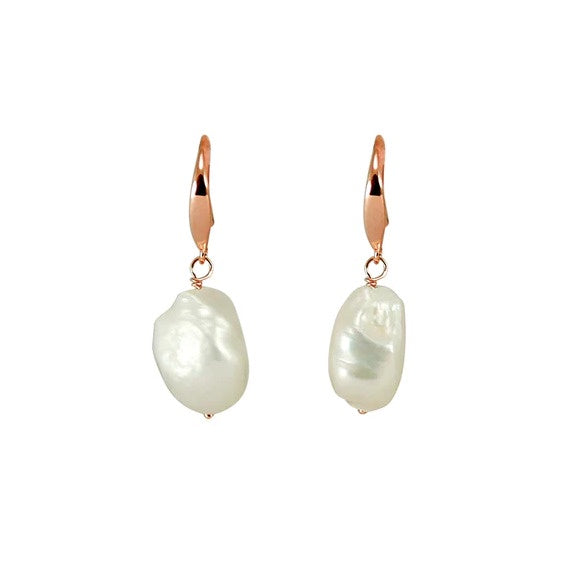 Simply Italian / White Baroque Pearl Earrings