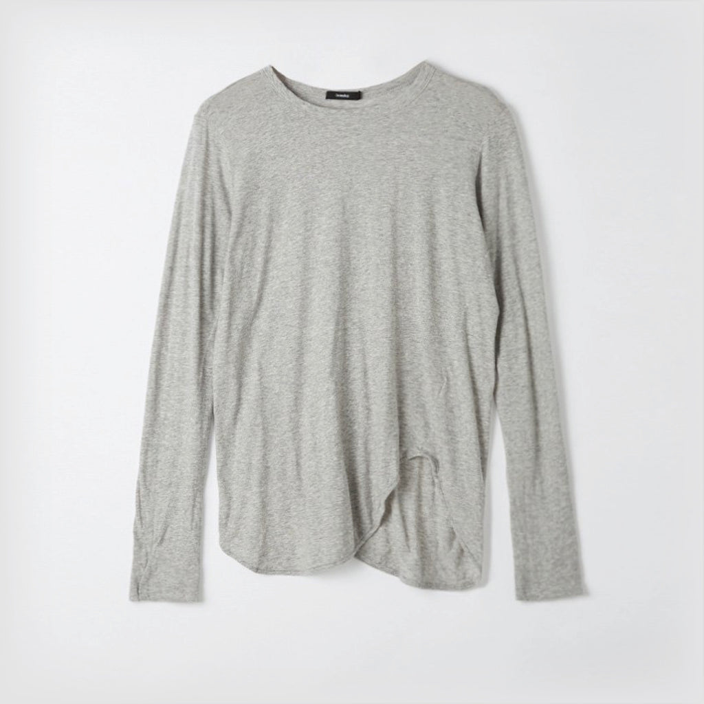 Bassike / Heritage Scoop Hem Long Sleeve T-Shirt / Grey Marl